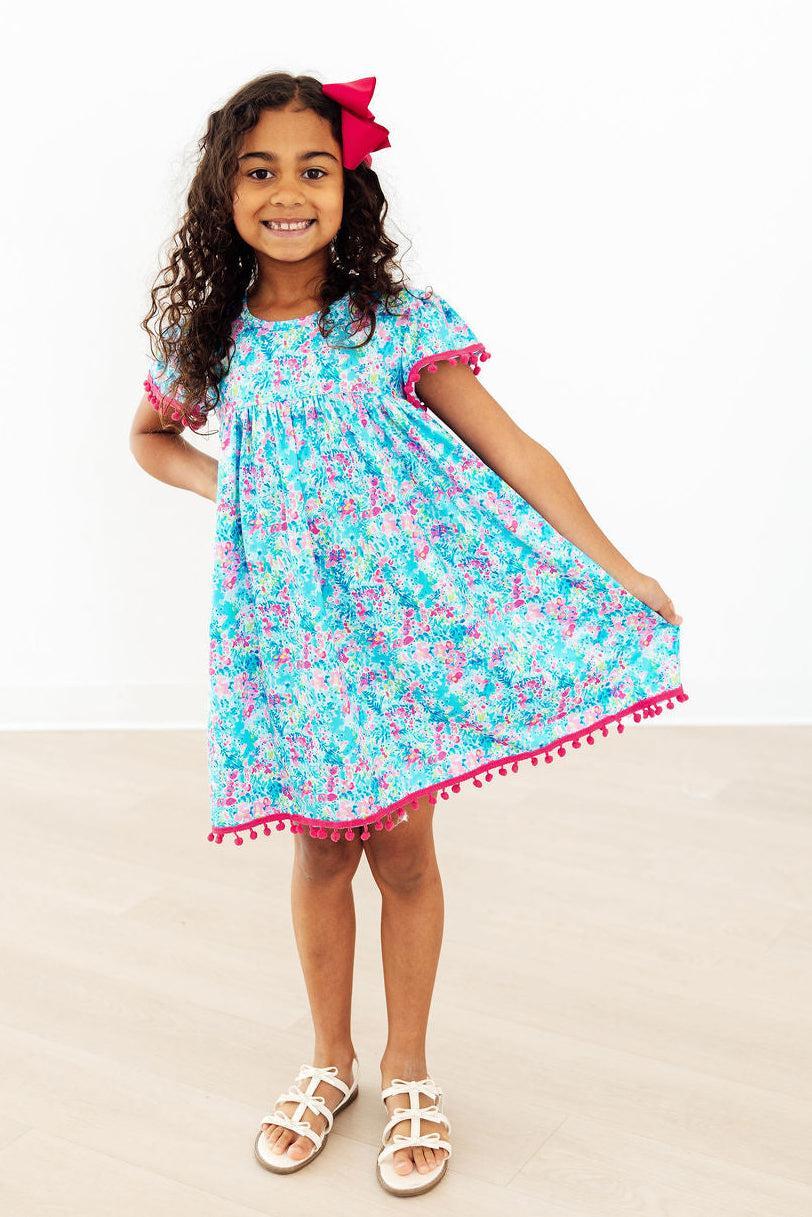 Aqua Garden Pom Pom Dress